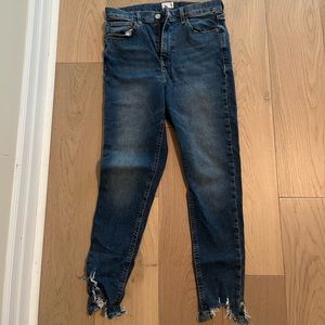 TOPSHOP Distressed Mid-Wash Leg Jeans